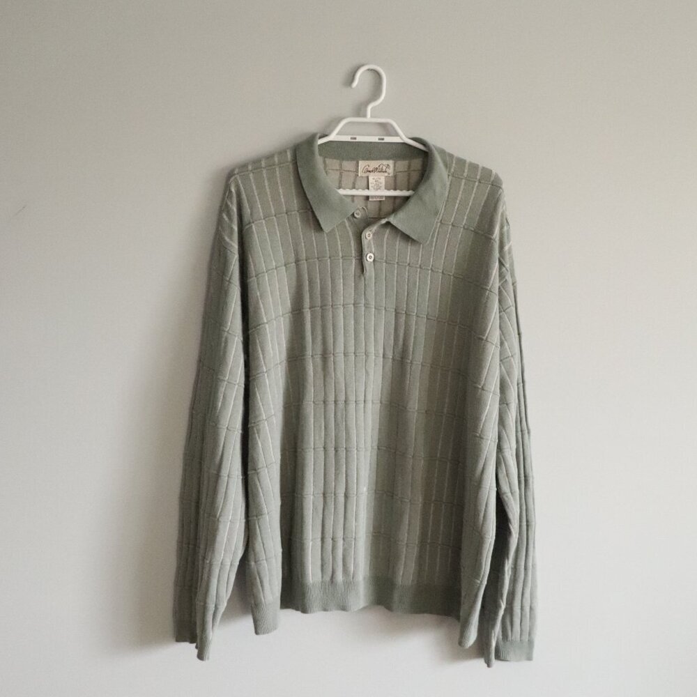 Arnold Palmer Men's Sz XL Green Polo Collared‎ Long Sleeve Pullover Sweater Top